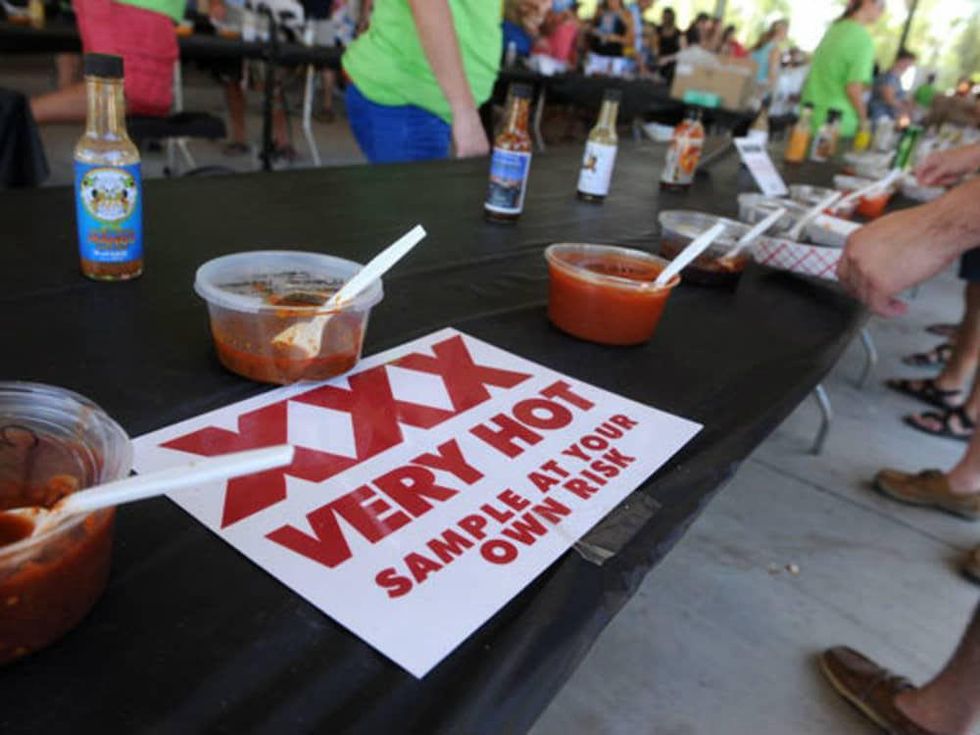 very hot sign at Austin Chronicle Hot Sauce Festival 2014