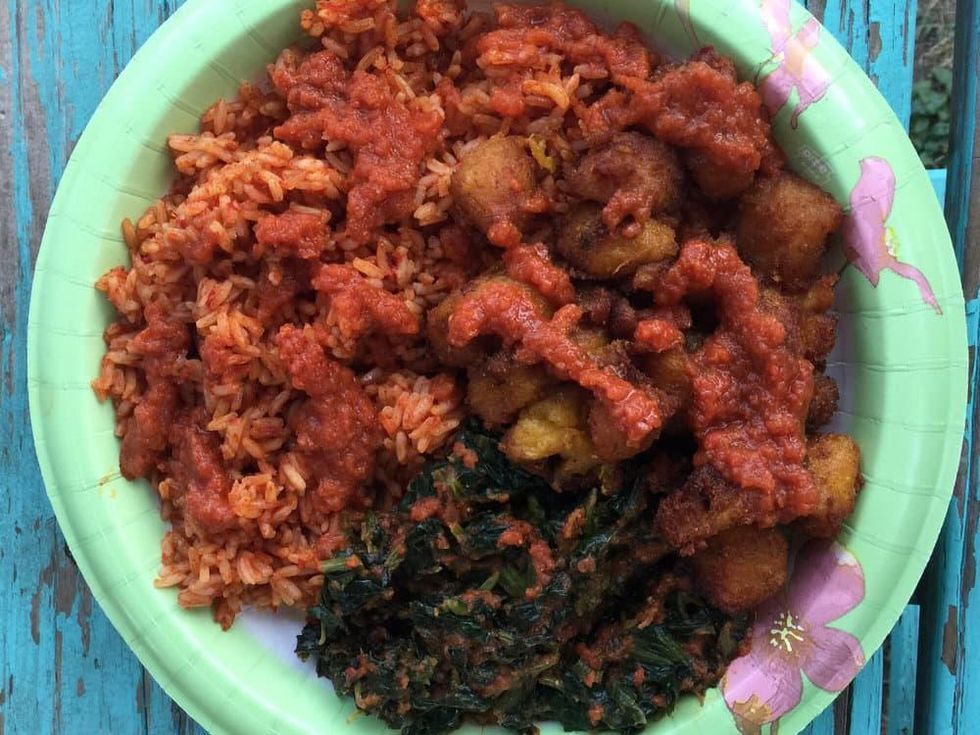 Wasota African Cuisine spinach plantain jollof rice