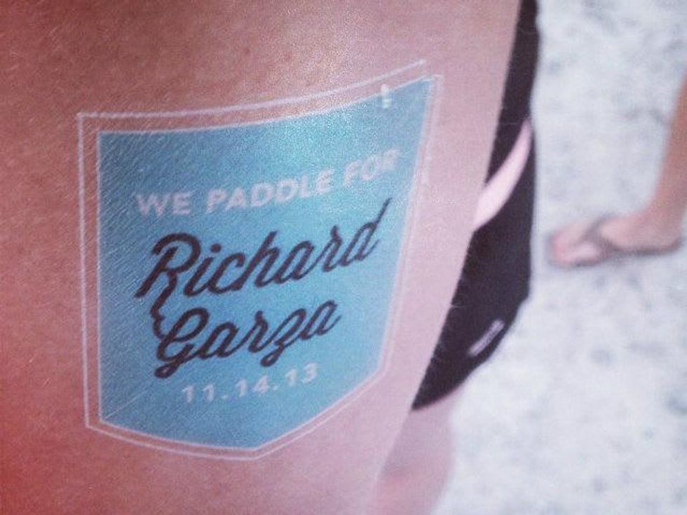 We paddle for Richard Garza tattoo at Tyler's Dam that Cancer after party