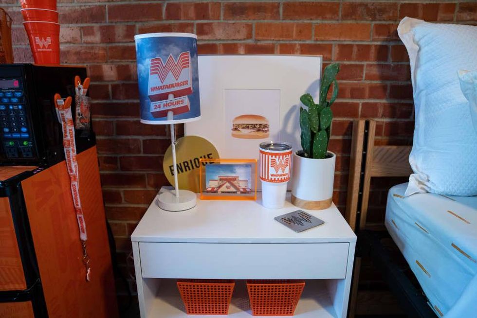 Whataburger dorm room bedside table