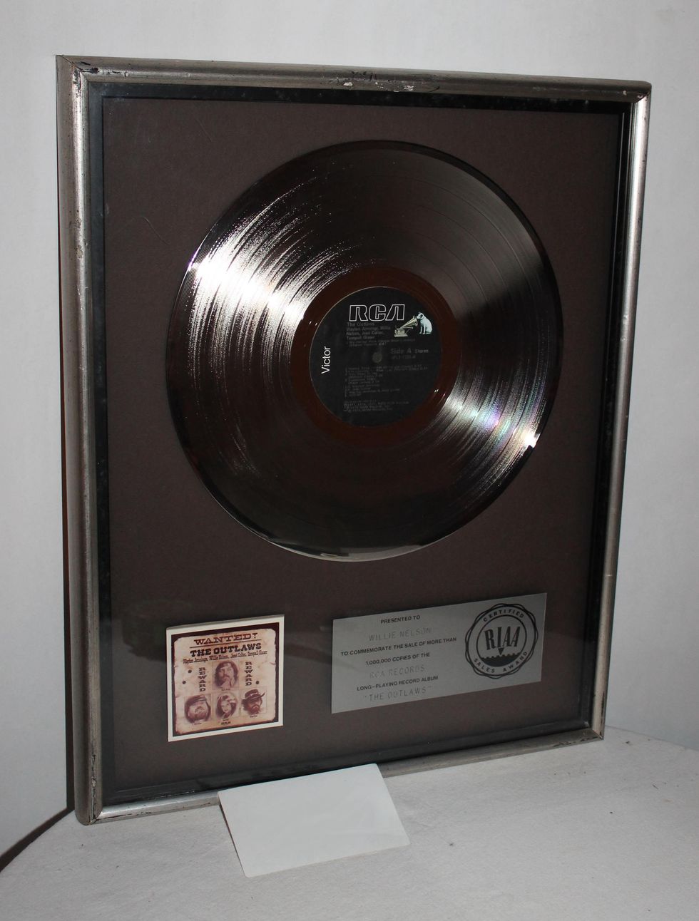 Willie Nelson's platinum record for Wanted! The Outlaws