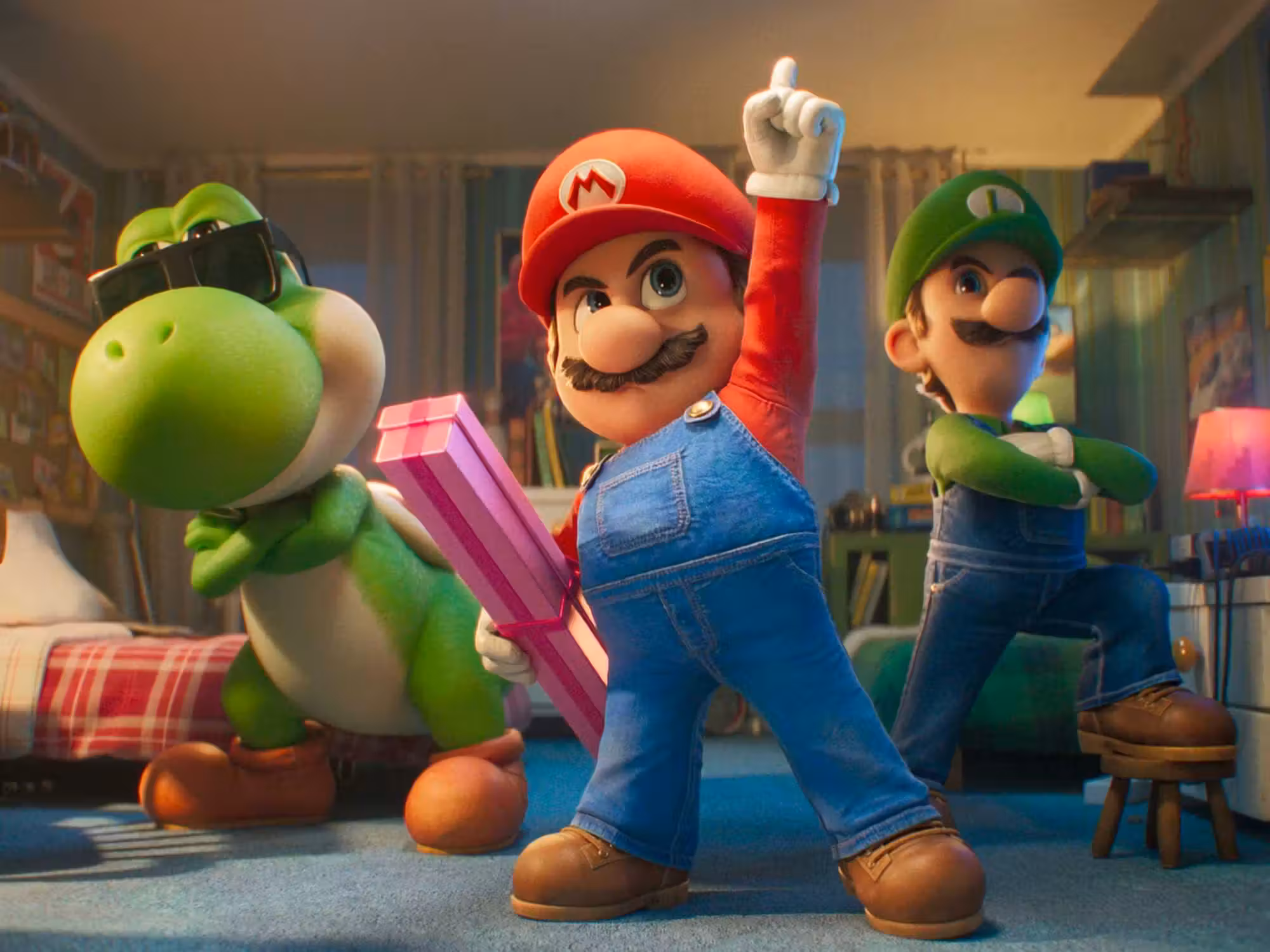 Yoshi, Mario, and Luigi in The Super Mario Galaxy Movie