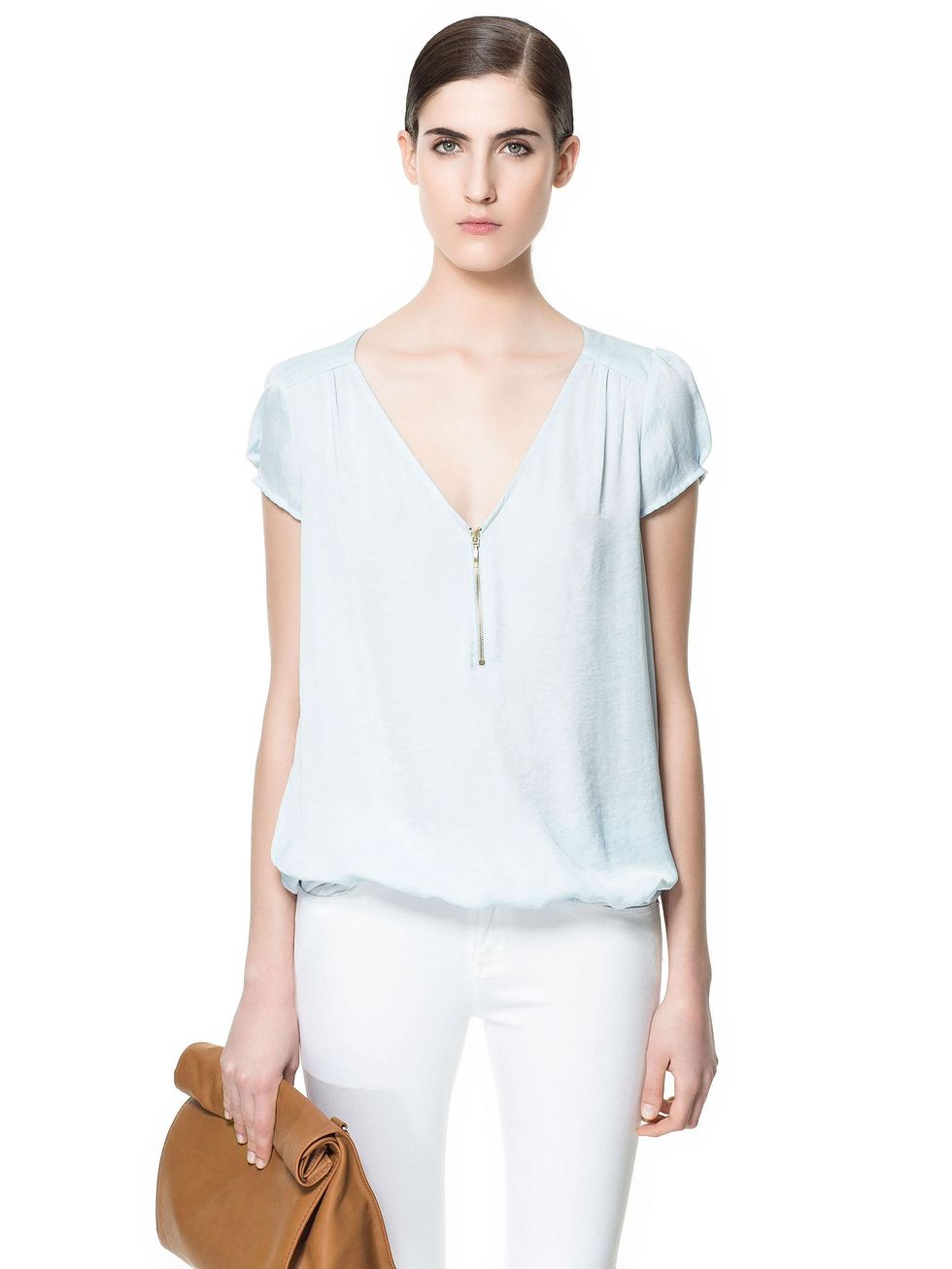 zara blouse with zip neckline