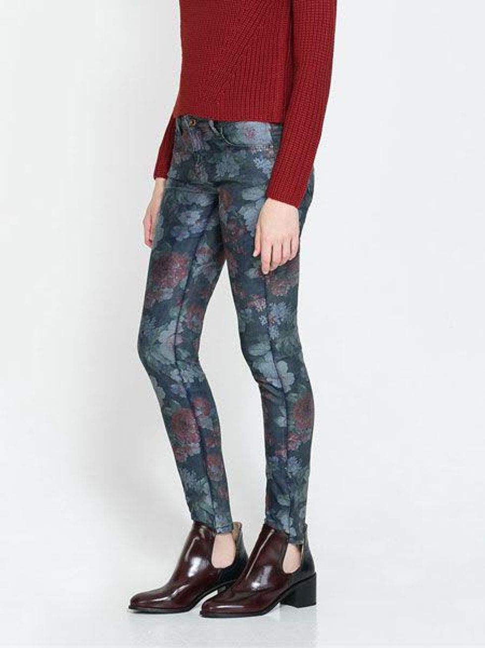 zara FLORAL FITTED TROUSERS