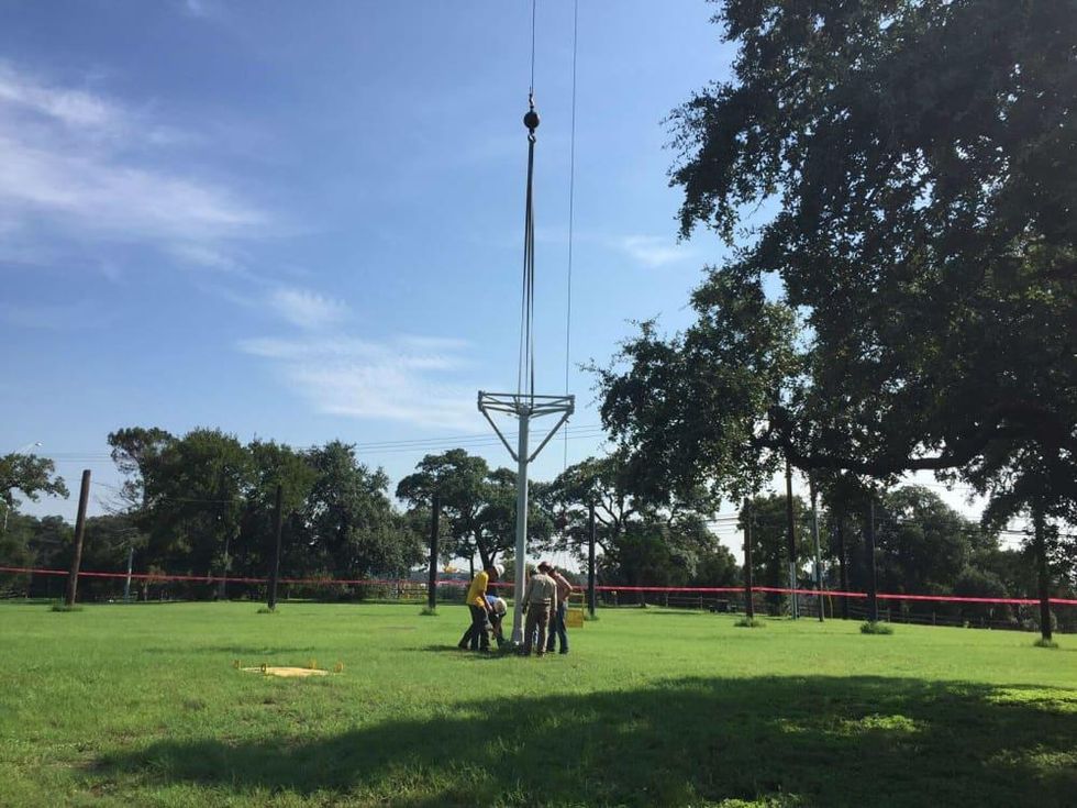 Zilker Park moonlight tower moontower installation August 2016